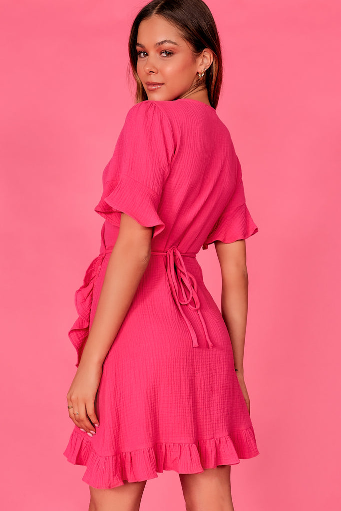 Dariana Pink Wrap Mini Dress– Vavavoom.ie